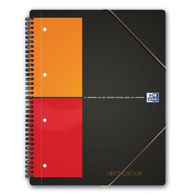 Image of OXFORD 100100362 Meetingbook International A4 + checkered 4 fold perforated 160 sheets 2 in 1: College block and elastic band gray clever organization for managers executives