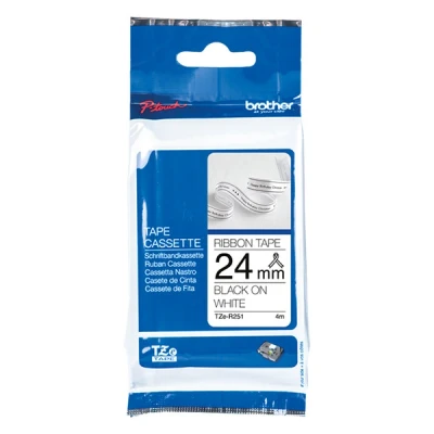 Image of Brother TZe R251 Labelling Tape Cassette, Black on White, 24mm (W) x 4M (L), Ribbon Tape, Genuine Supplies