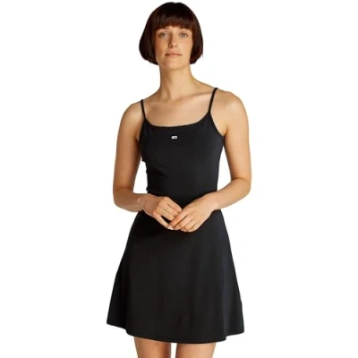 Image of Tommy Jeans Essential Strap Flare Dress Jersey dress, Women&#039;s, Size: XL, Black