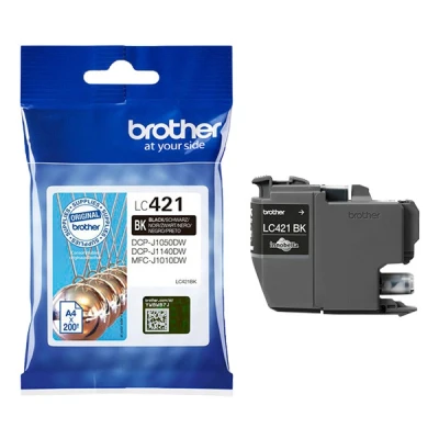 Image of Brother LC 421BK Inkjet Cartridge, Black, Single Pack, includes 1 x Genuine Supplies