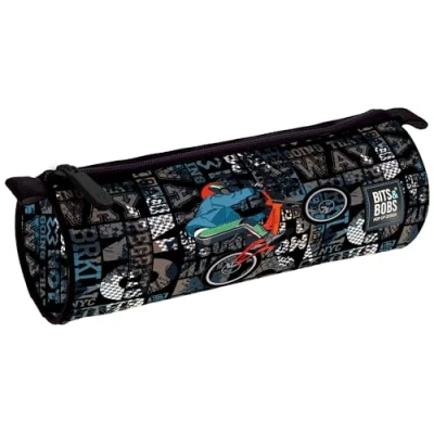 Image of Grafoplás Round School Pencil Case Large 22x8 cm Zip Closure with Handles Polyester Cross bits&amp;Bobs Pop Up Design Supplies, Black/White, 22x8cm, Case,