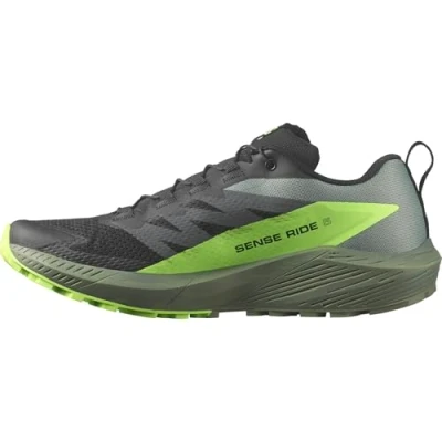 Image of Salomon Sense RIDE 5 Trail running shoes, Men&#039;s, Size: 8, Black/laurel wreath/green gecko Textile/synthetics
