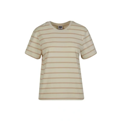 Image of Urban Classics Striped BOXY Print Tshirt, Women&#039;s, Size: Medium, Wetsand sand