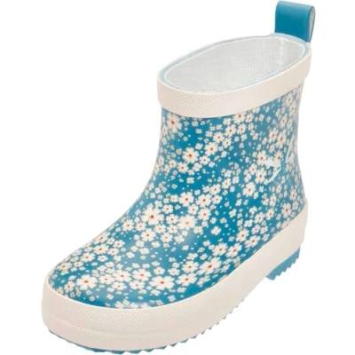 Image of Playshoes Flowers Wellies for kids, Size: 3.5/4K, Teal Synthetics