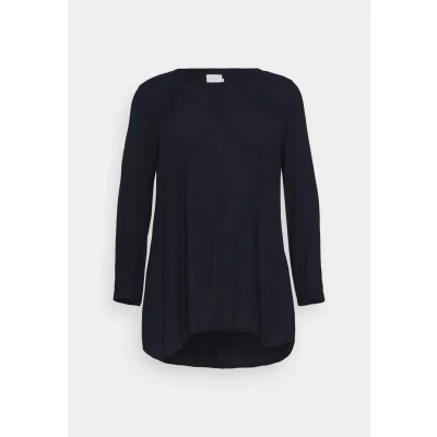 Image of Kaffe Curve Women&#039;s Plus Size Tunic Long Sleeve Blouse V Neck, Midnight Marine, 44