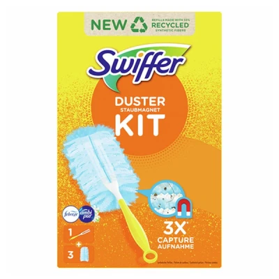 Image of Swiffer Dust Magnet Kit with 1 Handle and 3 Refill Cloths Febreze Fragrance, Absorbs Locks It In