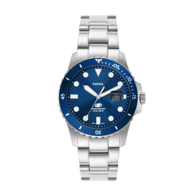 Image of FOSSIL Blue Watch for Men, Quartz Movement with Stainless Steel or Leather Strap, Silver Tone and Blue, 42 mm, Strap length: