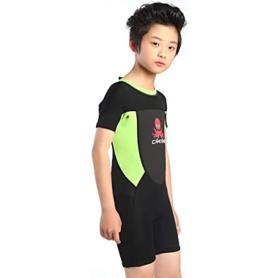Image of Cressi Women&#039;s Smoby Shorty Wetsuit Children s Premium Neoprene 2 mm, Black/Green Fluo, 9 10 Years UK