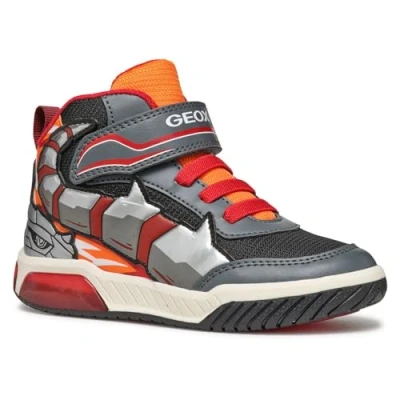 Image of Geox INEK BOY Light UP Hightop trainers for kids, Size: 1, Dark grey/orange Textile/synthetics