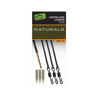 Image of Fox Edges Naturals Copper Core Leaders 50lb (22.7kg) (3pcs) Carp rig