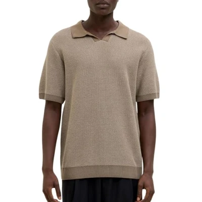 Image of JACK &amp; JONES Men&#039;s Jprcceaston Knit Split Neck Ss Sn, Rain Drum, M