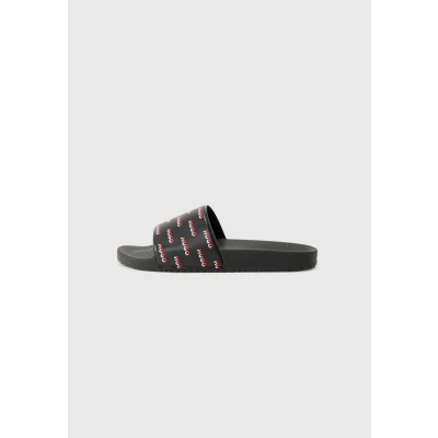 Image of HUGO Men&#039;s TimeIn Slid Slides Made in Italy with Split Logos Size, black, 9 UK