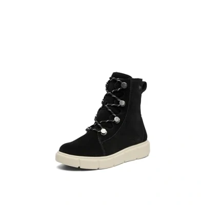 Image of Sorel Explorer III JOAN WP Laceup ankle boots, Women&#039;s, Size: 3, Black/chalk Suede