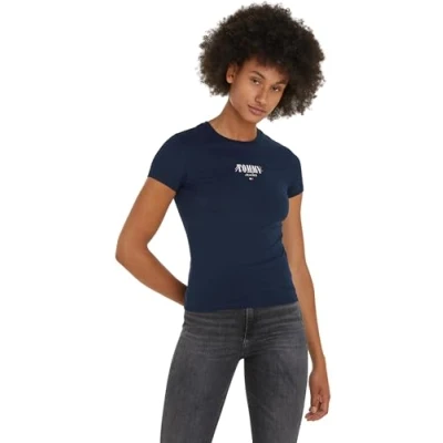 Image of Tommy Jeans SLIM Essential LOGO TEE Print Tshirt, Women&#039;s, Size: 14, Dark night navy