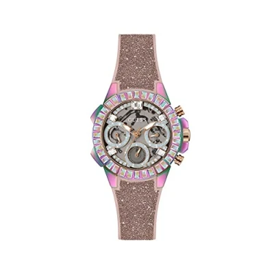 Image of Guess Ladies Sport Multifunction Baguette Crystal 36mm Watch, Nude/Clear/Iridescent, GW0313L4 AMZUK