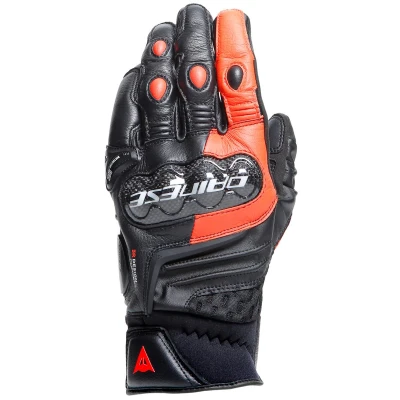 Image of Dainese Carbon 4 Short Gloves Leather Motorcycle with Ankle Protectors Men Black/Fluo Red XL