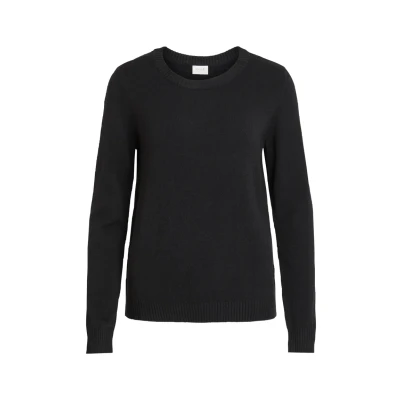 Image of Vila Women&#039;s Viril L/S O Neck Knit Top noos Sweater, Black (Black Black), XS