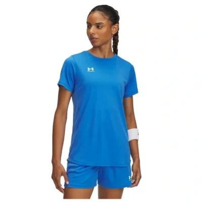 Image of Under Armour Challenger Basic Tshirt, Women&#039;s, Size: Small, Blue atlantis/high visibility yellow