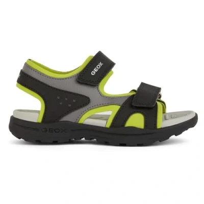 Image of Geox J Vaniett BOY Walking sandals for kids, Size: 11.5K, Black/lime Synthetics/textile