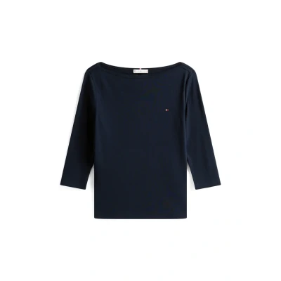 Image of Tommy Hilfiger Women&#039;s Long Sleeve Slim Fit Boat Neck Top, Blue (Nos Desert Sky), XXS, XXS