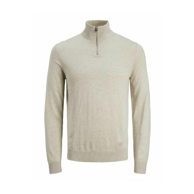 Image of JACK &amp; JONES Boys Jjeemil Knit Half Zip Noos Jnr Knitted Jumper, Oatmeal, 128