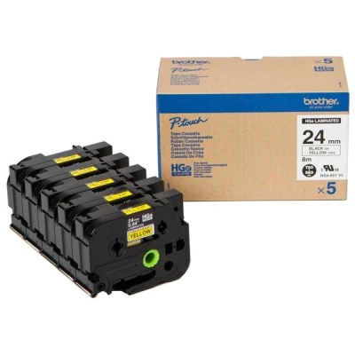 Image of Brother HGE 651V5 Black on yellow Roll (2.4 cm x 8 m) 5 cassette(s) laminated tape for P Touch PT 9500pc, 9700PC, 9800PCN, R RL 700S