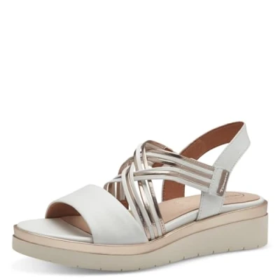Image of Tamaris Women&#039;s 8 88707 42 Wedge Sandal, White Rosegold, 4 UK Wide