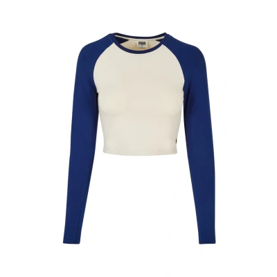 Image of Urban Classics Cropped Retro Baseball Longs Long sleeved top, Women&#039;s, Size: XS, Whitesand spaceblue