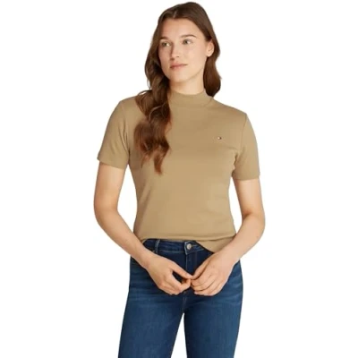 Image of Tommy Hilfiger SLIM CODY CROP MOCK Basic Tshirt safari, Women&#039;s, Size: XL, Safari