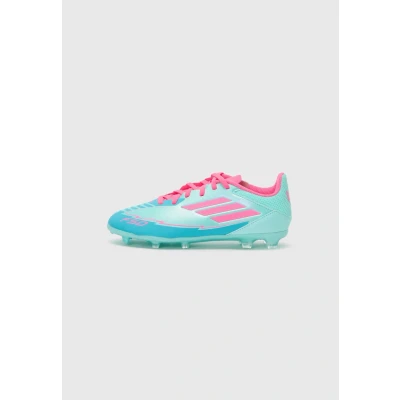 Image of adidas Performance F50 League Messi Unisex Moulded stud football boots for kids, Size: 33, Flash aqua/lucid pink/lucid cyan shoes