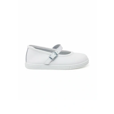 Image of Pisamonas Merceditas Ankle strap ballet pumps for kids, Size: 8K, Blanco Leather