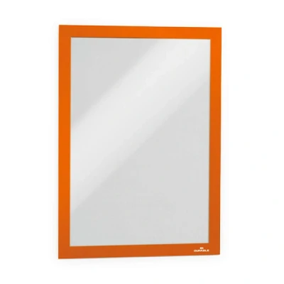 Image of Durable DURAFRAME Self Adhesive Magnetic Frame A4 Format In Orange Pack of 2 Frames Document for Professional Internal Signage