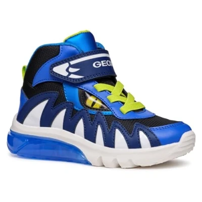 Image of Geox Ciberdron BOY Light UP Hightop trainers for kids, Size: 7K, Navy/lime Imitation leather/ textile