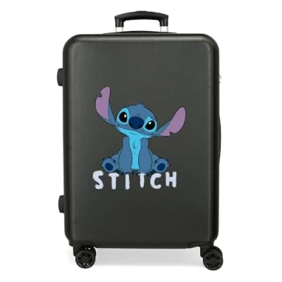 Image of Joumma Disney Stitch Cute Medium Suitcase Black 46x65x23cm Hard ABS Combination Lock Side 56L 3kg 4 Double Wheels, Black/White, Suitcase,