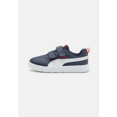 Image of Puma Courtflex V3 Unisex Competition running shoes for kids, Size: 1, Navy/white/red Pu