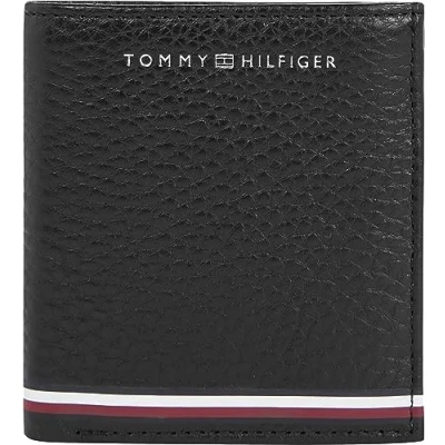 Image of Tommy Hilfiger Men Leather Wallet Central Trifold, Multicolor (Black), One Size, Black OS