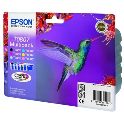 Image of Epson T0807 Multipack Ink Cartridge 1 x Black, Yellow, Cyan, Magenta, Light Cyan