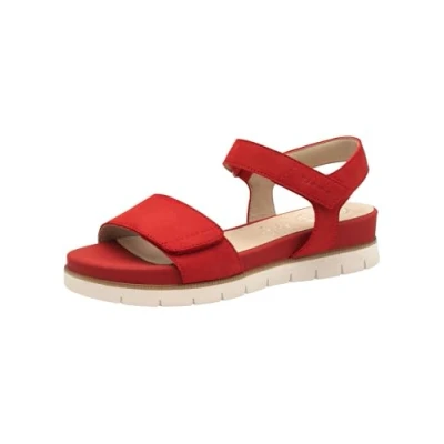Image of Tamaris COMFORT Damen Sandalen flach aus Leder mit Klettverschluss RED NUBUC (40)