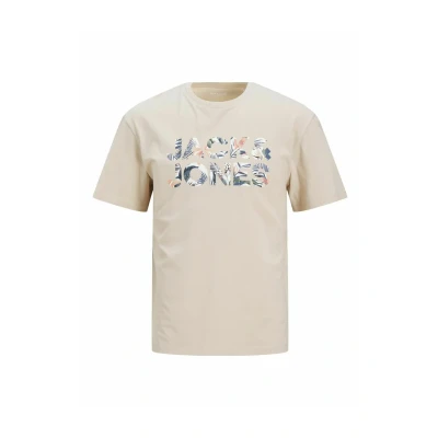 Image of JACK &amp; JONES Men&#039;s Jjebryan Corp Logo Tee Ss O Neck Noos T Shirt, Beige, L