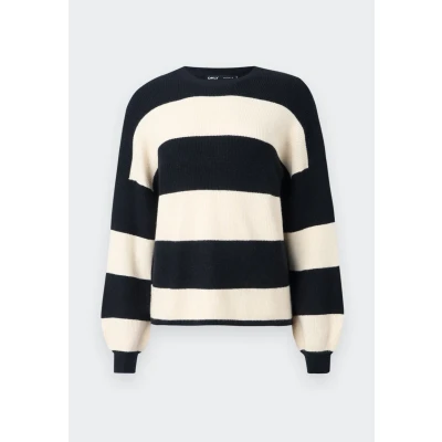Image of ONLY Women&#039;s Onlatia KNT Noos L/S Stripe Pullover Sweater, Black/Stripes:whitecap Gray Melange, XS