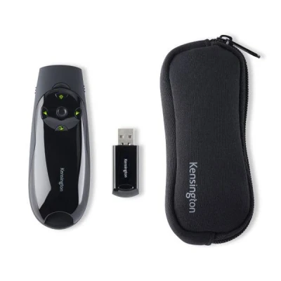 Image of Kensington Wireless Presenter with Green Laser, 2.4 GHz USB Presenter, Red Laser Pointer Cursor Control, for PC &amp; Mac, Remote Control PowerPoint KeyNote, 45 m Range, Black, K72426EU