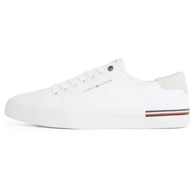 Image of Tommy Hilfiger Men’s Core Corporate Canvas Low Top Vulcanised Trainers, White, 10.5 UK