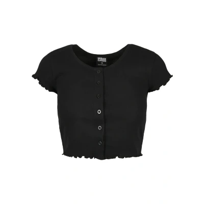 Image of Urban Classics Women&#039;s Ladies Cropped Button Up Rib Tee T Shirt, Black, M