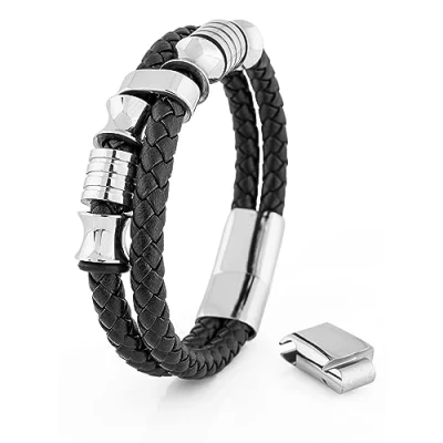 Image of Akitsune Gracilitas Bracelet, Men&#039;s, Size: 7,87&#039;&#039;, Silver black