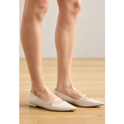 Image of Tamaris Ankle strap ballet pumps, Women&#039;s, Size: 6.5, Ivory High quality imitation leather