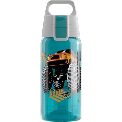 Image of SIGG Children&#039;s Water Bottle for Children Viva One Monster Truck Suitable Carbonated Drinks Leak proof Dishwasher Safe BPA Free Sports Light Blue 0.5L