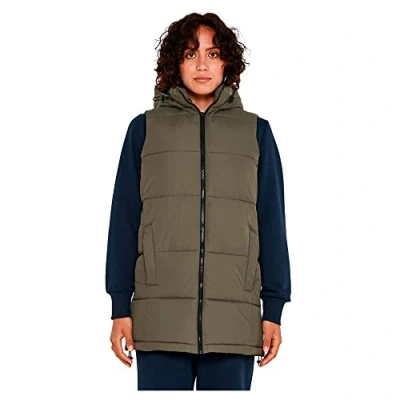 Image of Noisy May Puffer Waistcoat, Women&#039;s, Size: 8, Dusty olive