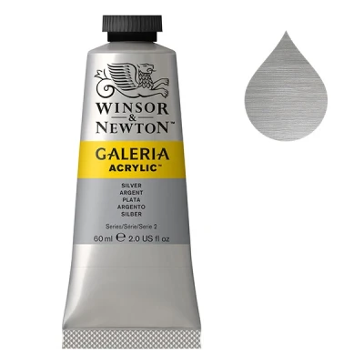 Image of Winsor &amp; Newton 2120617 Galeria Acrylic Paint, High Pigmentation, Non fading, Butter Consistency, 60 ml Tube Silver