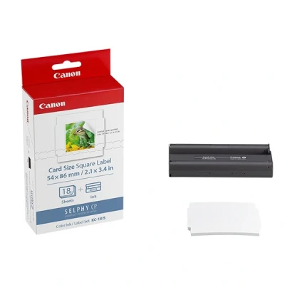 Image of Paper for Canon SELPHY CP1500 KC 18IS Genuine Ink + Sticker Set (54 x 86mm) 18 Sheets, also compatible with CP1300, CP1200