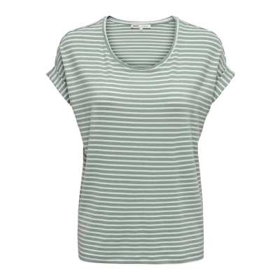 Image of ONLY Onlmoster Stripe O NECK Print Tshirt, Women&#039;s, Size: Small, Jadeite/cloud dancer